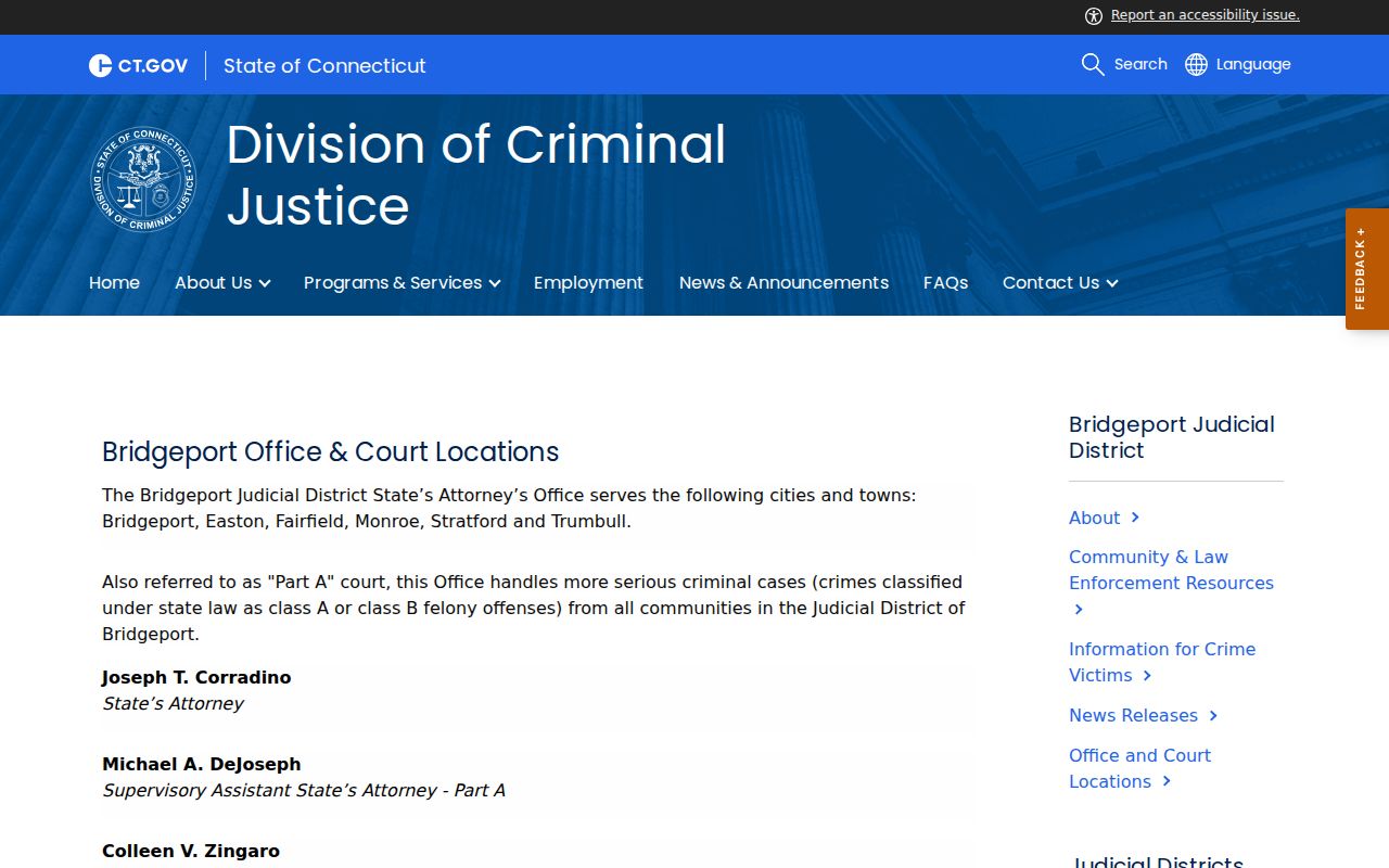 Official Bridgeport court locations serving Fairfield criminal and motor-vehicle matters