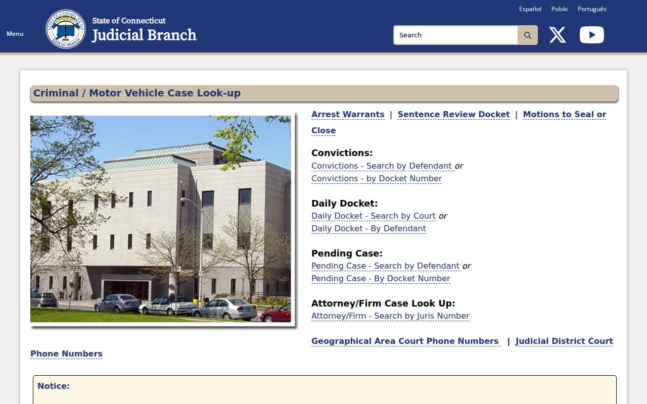 Fairfield warrant records entry on the Connecticut court site
