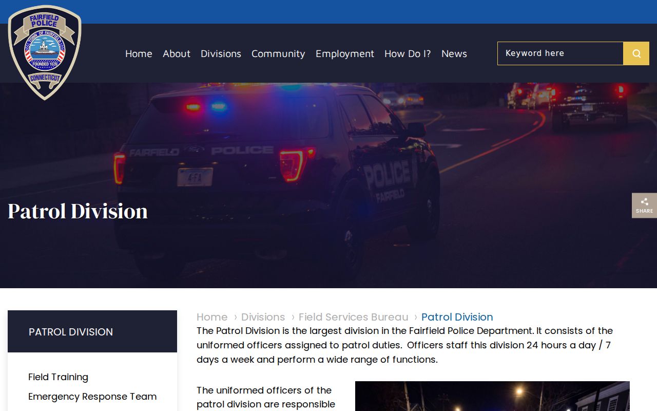 Fairfield Police Patrol Division information about operational public-safety duties